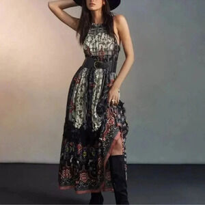Anthropologie Black and Gray Maxi Dress